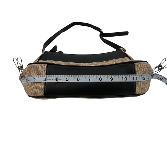 Etienne Aigner Black Tan Jute Adjustable Strap Shoulder Bag Purse - Picture 7 of 11